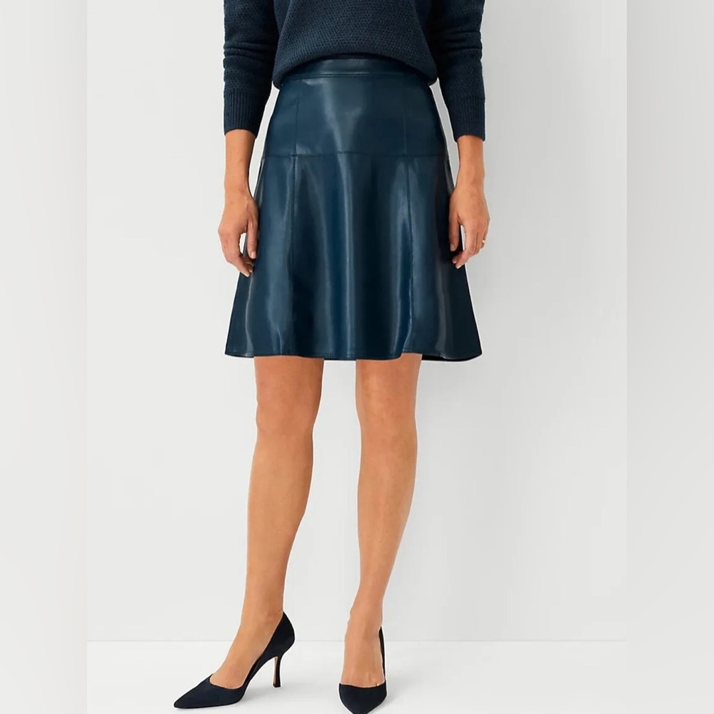 Ann Taylor faux leather seamed flare skirt